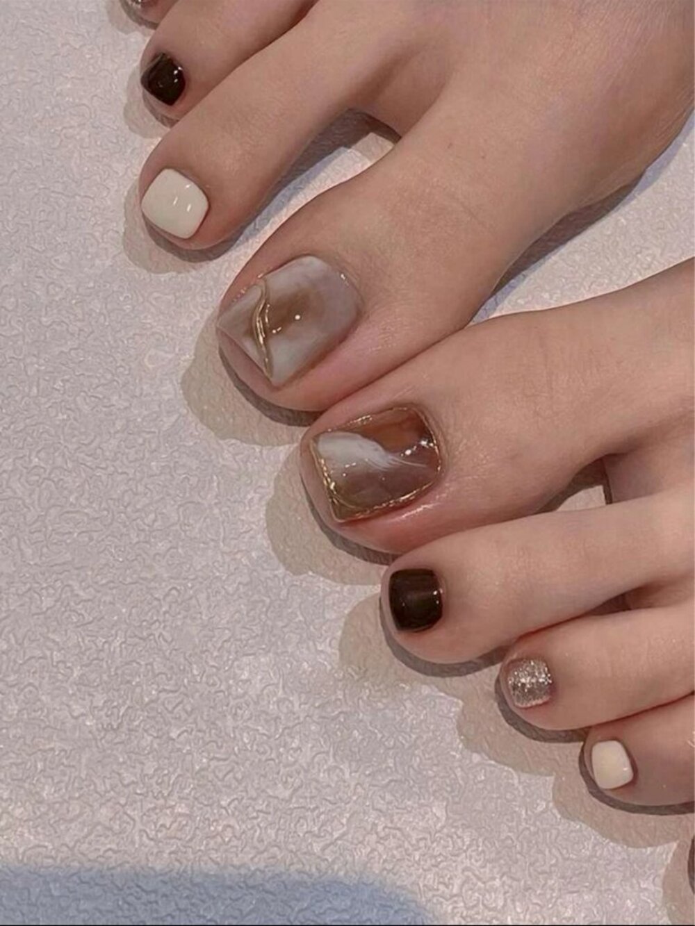 24pcs Short Square Marble Smudge Glitter Press-on Toenails